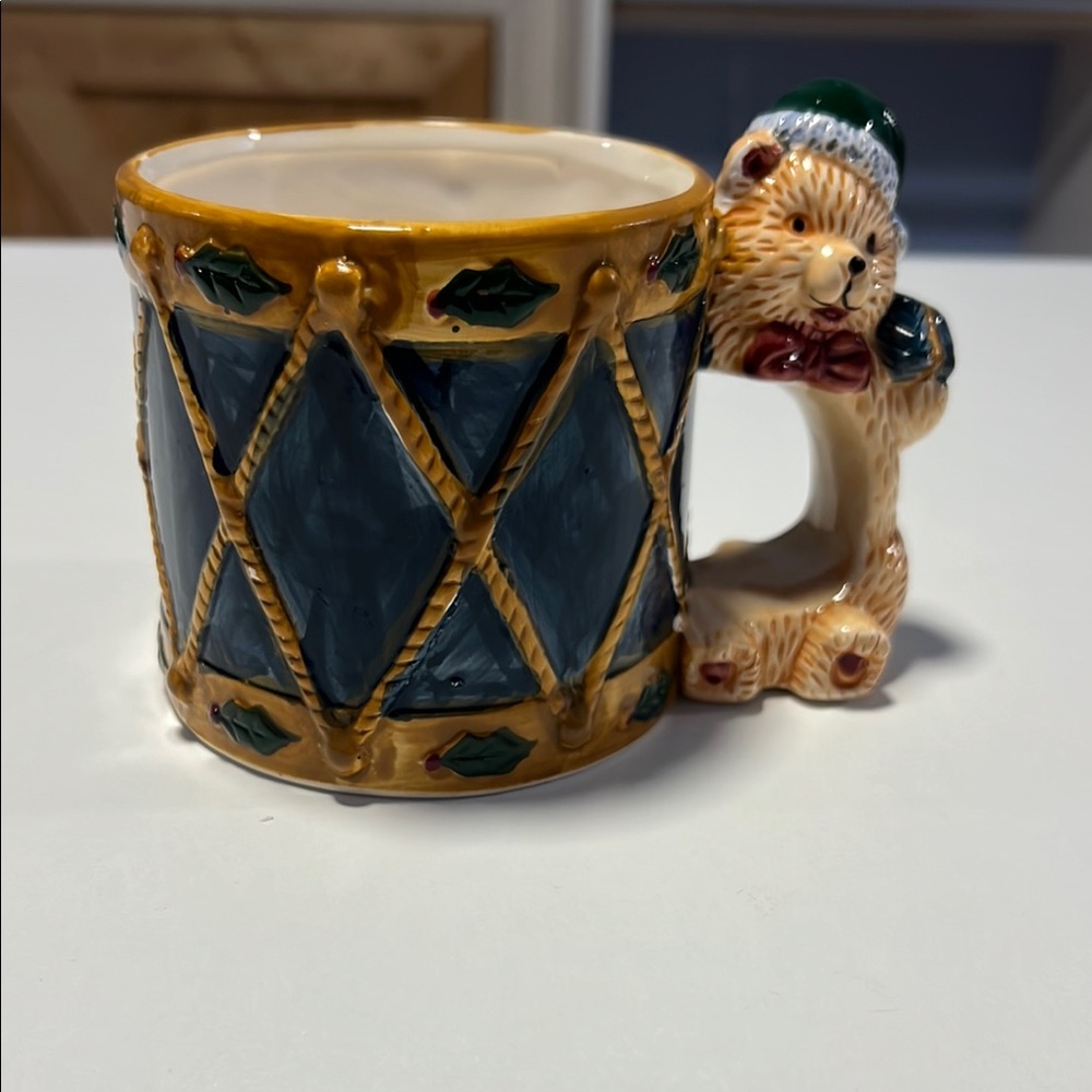 Festive Bear Mug with Drum Design